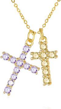 wholesale 14K Gold Sterling Silver Birthstone Double Cross Necklace for Women-06-11-Jun-Nov
