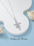 wholesale 925 Sterling Silver Hummingbird and Vine Cross Pendant Necklace for Women & Men - Celtic Religious s-0-3
