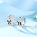 wholesale 925 Sterling Silver Sunflower & Butterfly Huggie Hoop Earrings with Amber Accents-0-2