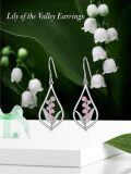 wholesale 925 Sterling Silver Pink Lily of the Valley Drop Earrings-0-5