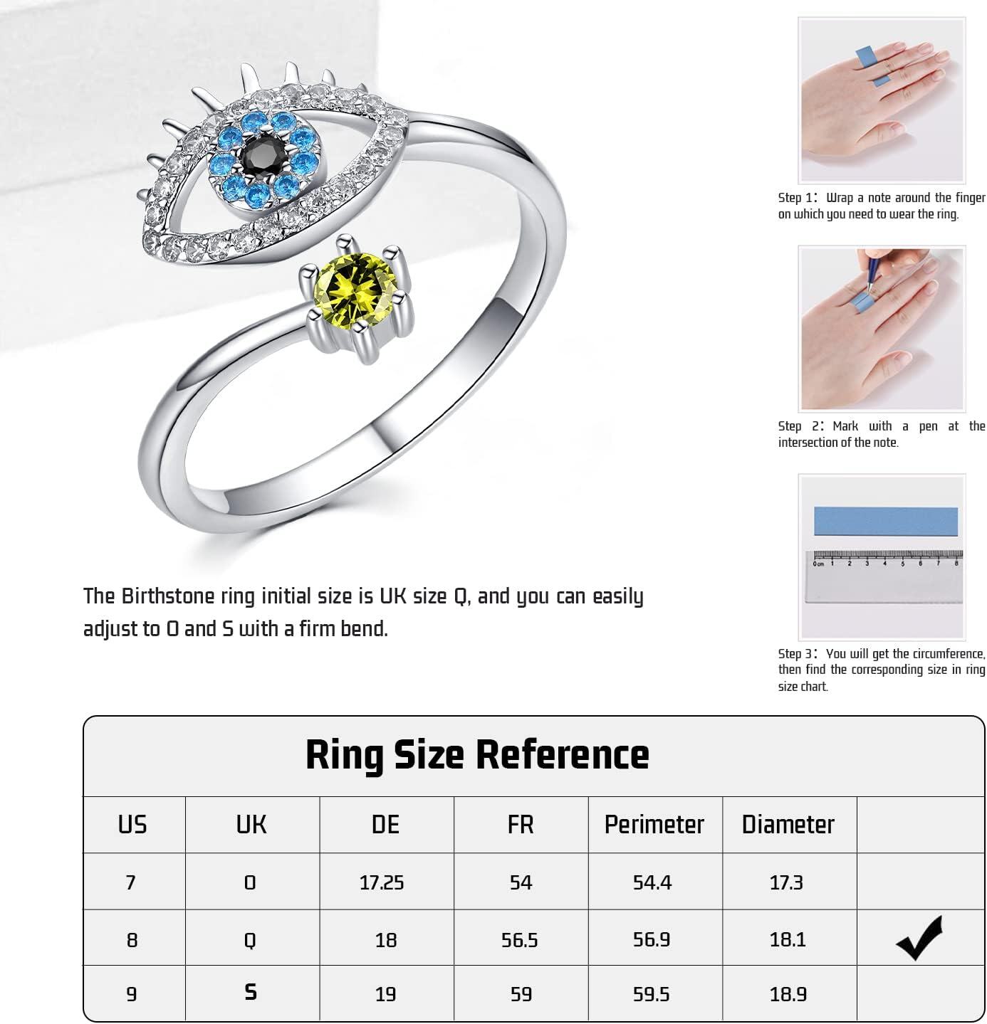 Sterling Silver Rose Gold Evil Eye Ring Adjustable Wrap Jewelry for Women-0-3