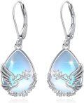 wholesale 925 Sterling Silver Angel Wing Teardrop Dangle Earrings with Blue Opal Stone for Women-0-0