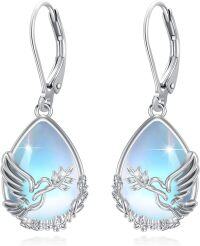 wholesale 925 Sterling Silver Angel Wing Teardrop Dangle Earrings with Blue Opal Stone for Women-Dove