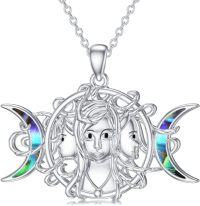 wholesale 925 Sterling Silver Abalone Shell Egyptian Goddess Triple Moon Pendant Necklace for Women Witchcraft s 48cm Chain Length-Triple Goddess 1