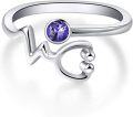 wholesale 925 Sterling Silver & Simulated Amethyst Crystal Stethoscope Heartbeat EKG Adjustable Ring for Medical Professionals-0-0
