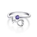wholesale 925 Sterling Silver Purple Cubic Zirconia Heartbeat Stethoscope Open Ring For Women-0-0