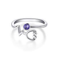 wholesale 925 Sterling Silver Purple Cubic Zirconia Heartbeat Stethoscope Open Ring For Women-Simulated Amethyst