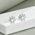 wholesale 925 Sterling Silver Blue Moonstone Daisy Stud Earrings Hypoallergenic Jewelry for Women-0-1
