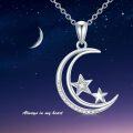 wholesale 925 Sterling Silver Crescent Moon & Stars with Diamonds Pendant Necklace for Women-0-5