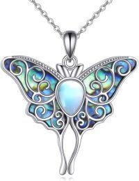 wholesale 925 Sterling Silver Butterfly Pendant with Mother of Pearl Inlay Necklaces for Women s-Moth