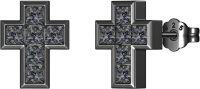 wholesale 925 Sterling Silver Cross Stud Earrings with Cubic Zirconia - Religious  for Her-Cross-black gold plated