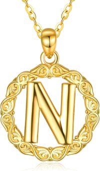 wholesale 14K Gold Sterling Silver 26 Letter Pendant Necklace 18 +2 Chain Gift-N