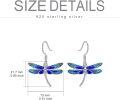 wholesale 925 Sterling Silver Blue Enamel Dragonfly Drop Earrings for Women Girls  4cm Long-0-5