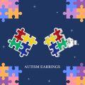 wholesale 925 Sterling Silver Autism Puzzle Stud Earrings - 14mm, Platinum Plated, Nickel-Free, Hypoallergenic, Gift Box Included-0-5