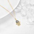 wholesale 14K Gold Blue and White Crystal Evil Eye Hand Pendant Necklace for Women-0-5