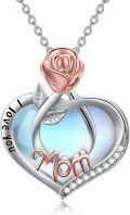 wholesale TOUPOP Gifts For Mom/grandma 925 Sterling Silver Moonstone Necklace For Mom/grandma Rose Flower Love Heart Necklaces I Love You Mom/grandma Mothers Day Jewelry Gifts For Women -0-0