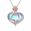 TOUPOP Sterling Silver Moonstone Rose Flower Love Heart Necklace For Mom/Grandma-0-0