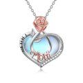 TOUPOP Sterling Silver Moonstone Rose Flower Love Heart Necklace For Mom/Grandma-0-0