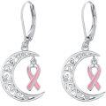 wholesale 925 Sterling Silver Pink Ribbon Cancer Awareness Crescent Moon Drop Earrings for Women-0-0
