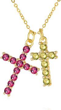 wholesale 14K Gold Sterling Silver Birthstone Double Cross Necklace for Women-07-08-Jul-Aug