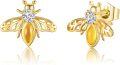 wholesale 14K Gold Honeybee Stud Earrings with Cubic Zirconia Minimalist Animal Jewelry for Women and Girls-0-0