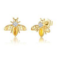 wholesale 14k Gold Honey Bee Amber Stud Earrings For Women-Bee