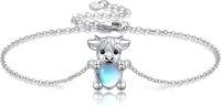 wholesale 925 Sterling Silver Blue Moonstone Highland Cow Charm Bracelet - Mothers Day Gift for Her-Highland Cow