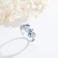 wholesale 925 Sterling Silver Blue Enamel Dragonfly Adjustable Ring with Cubic Zirconia Gemstone - Unique Gifts for Women-0-2