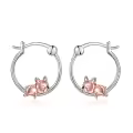 wholesale 925 Sterling Silver French Bulldog Sleeping Dog Charm Hoop Earrings Wholesale Gift for Women-0-0