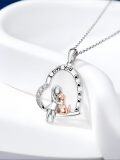 wholesale 925 Sterling Silver Girl Hugging Dog Pendant Necklaces with I love you and Paw Prints Gifts for Women Pet Lovers-0-2