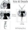 wholesale 925 Sterling Silver Heart-Shaped Double Dragon Pendant Necklace with Black Austrian Crystals for Women and Girls-0-3