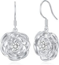 wholesale 925 Sterling Silver Flower Drop Earrings with Cubic Zirconia Gift for Women-Rose Style-1