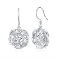 wholesale 925 Sterling Silver Flower Drop Earrings with Cubic Zirconia Gift for Women-Rose Style-1