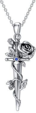 wholesale 925 Sterling Silver Rose and Sword Pendant Necklaces for Women/Men-0-0