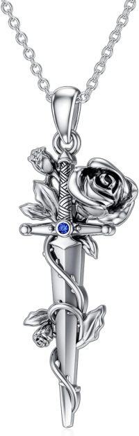 wholesale 925 Sterling Silver Rose and Sword Pendant Necklaces for Women/Men-Style 4