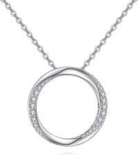 wholesale 925 Sterling Silver Cubic Zirconia Accent Round Circle Pendant Necklace  for Women Wife Lover-Silver