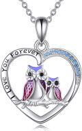 wholesale 925 Sterling Silver Purple Owl Family Love You Forever Heart Pendant Necklace for Women-0-0