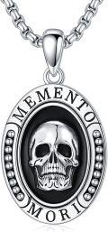 wholesale 925 Sterling Silver Gothic Memento Mori Skull Pendant Necklace for Men & Women-0-0