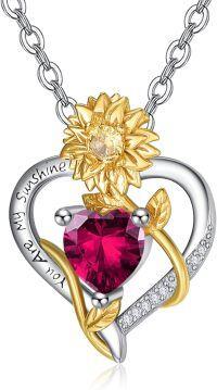 wholesale 925 Sterling Silver Sunflower Birthstone Necklace Heart Pendant Sunshine Jewelry Gift for Women-07 Jul