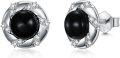 wholesale 925 Sterling Silver Black Onyx & Cubic Zirconia Twist Design Stud Earrings for Women Gift Boxed-0-0
