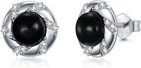 wholesale 925 Sterling Silver Black Onyx & Cubic Zirconia Twist Design Stud Earrings for Women Gift Boxed-Black Onyx