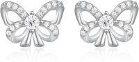wholesale 925 Sterling Silver Butterfly Shape Cubic Zirconia Stud Earrings for Women Ribbon Style Jewelry-Silver