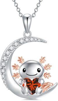 wholesale Sterling Silver Animal Birthstone Necklace Otter Axolotl Hippo Pendant Jewelry Gift for Women-07-Jul-Axolotl
