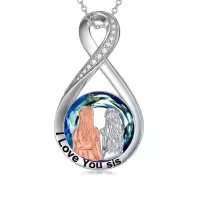 TOUPOP Sterling Silver Blue Crystal Sister Necklace Gifts For Women-undefined
