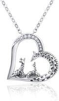 wholesale 925 Sterling Silver Mother and Baby Giraffes in Heart Shape Pendant Necklace for Women Mom Grandmother Gift-0-0