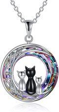 wholesale 925 Sterling Silver Three Cats on Moon Necklace with Celtic Moon Pendant - Hypoallergenic Cat Jewelry Gift for Women-0-0