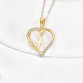 wholesale 14K Gold Heart with Cross Charm Pendant Necklaces for Girls and Women's Gift Set of Two Pieces-0-3