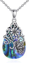 wholesale 925 Sterling Silver Butterfly & Flower Design Abalone Shell Pendant Necklace-0-0