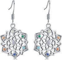 wholesale 925 Sterling Silver Multicolor Gemstone Flower Drop Earrings-Chakra Lotus