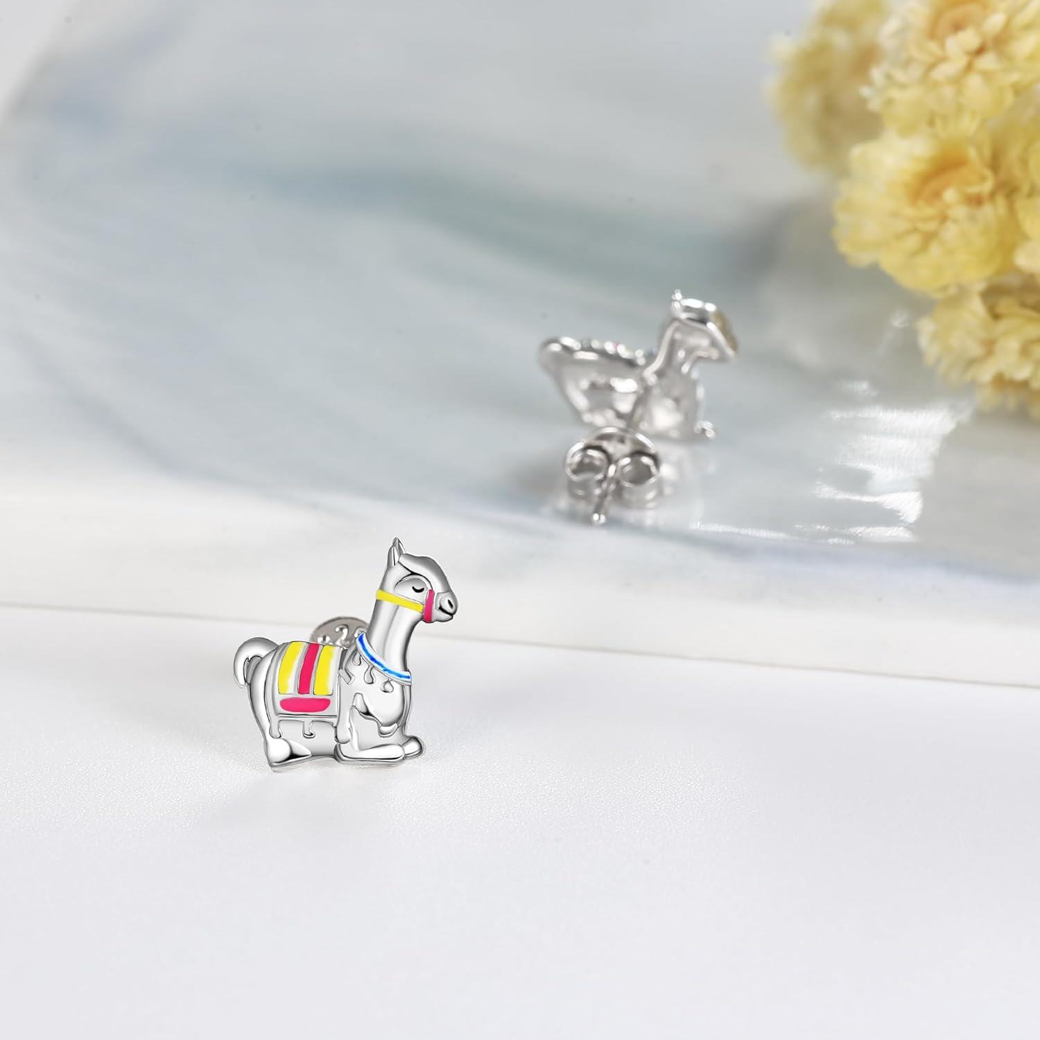 wholesale 925 Sterling Silver Colorful Alpaca Stud Earrings Gift for Women Girls Mother's Day Jewelry Accessories-0-2